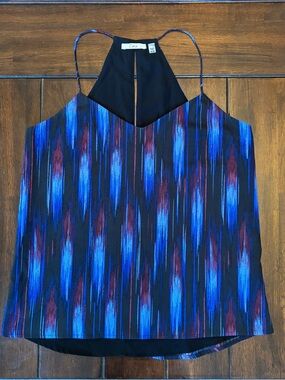 Dex Blue and Black Abstract Stripe Halter Cami Strappy Tank Top Size Medium